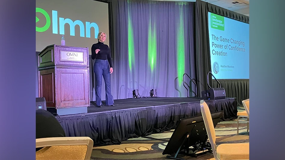 Keynote Heather Monahan speaks at LMN's Landscape Mastermind Summit in Orlando.
