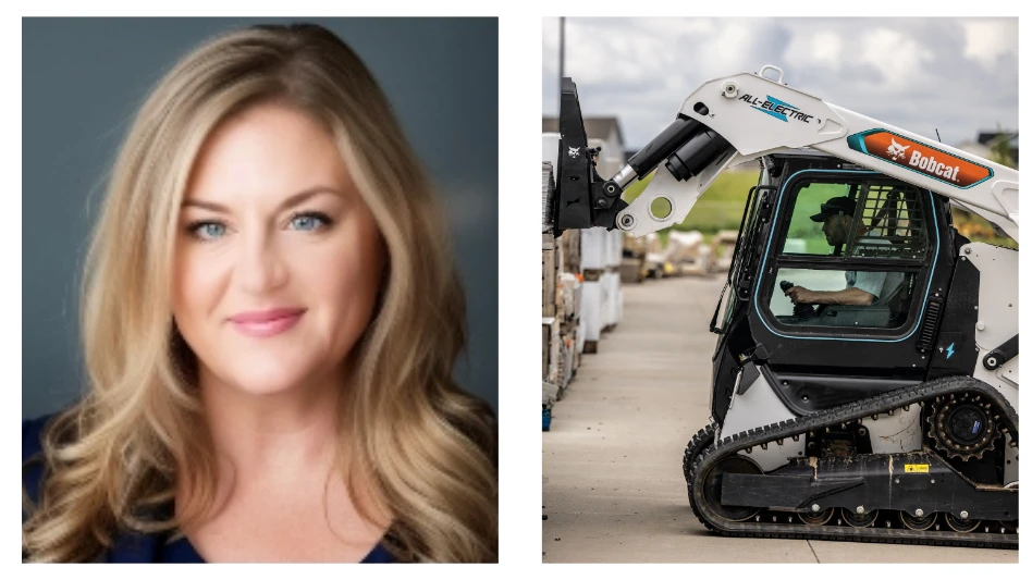 Tiffany Erickson on the left, and Bobcat's electric CTL on the right.