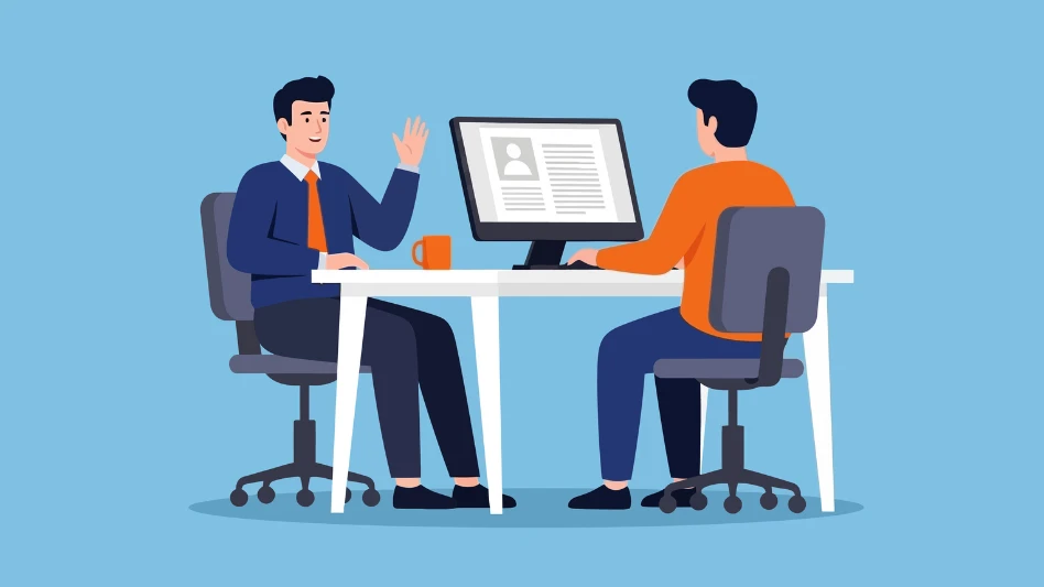 An illustration of a man interviewing for a job