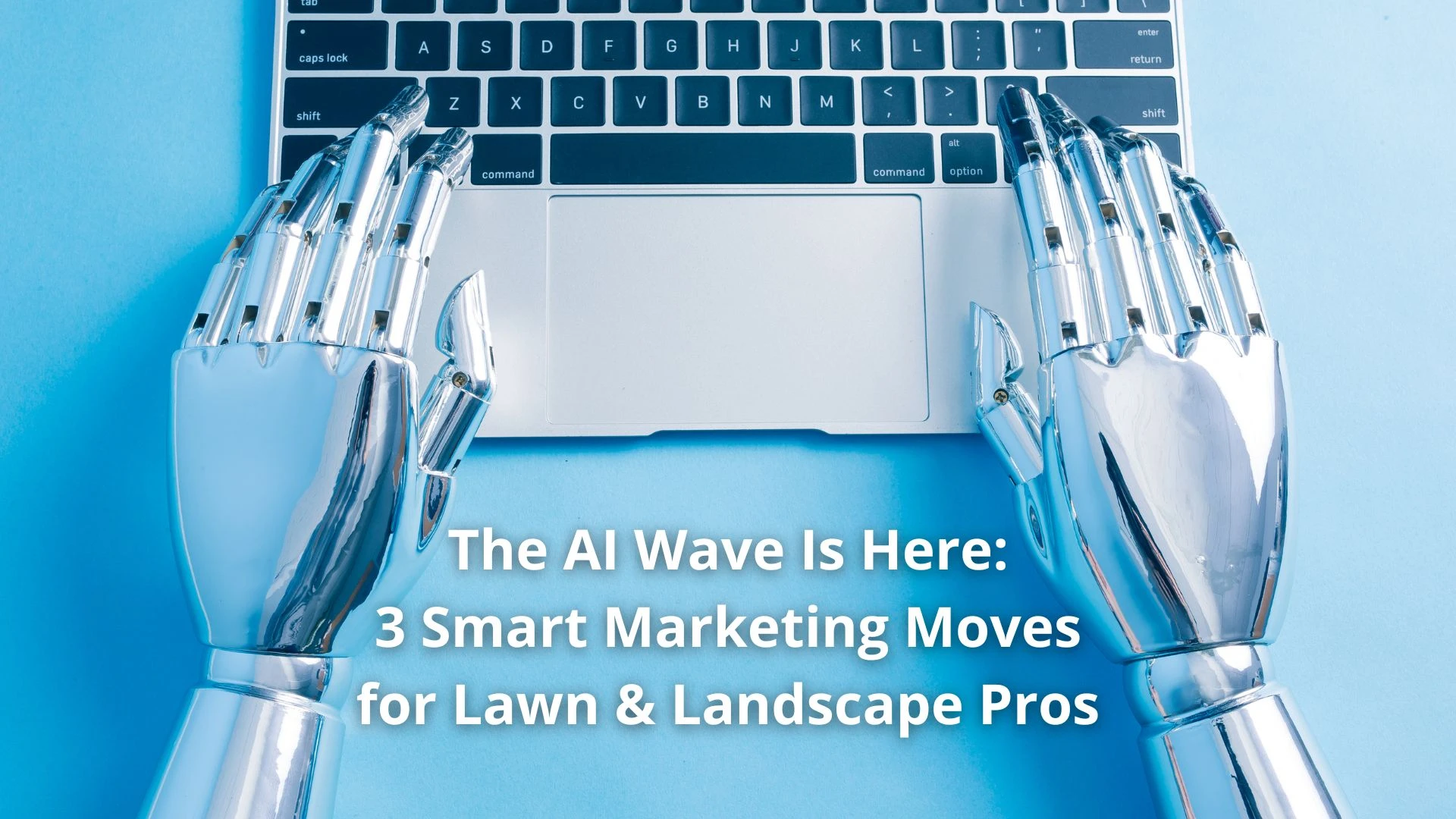 A graphic depicting robotic hands behind a computer