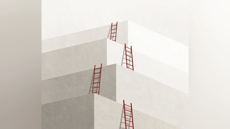 Ladders up building blocks symbolizing the climb