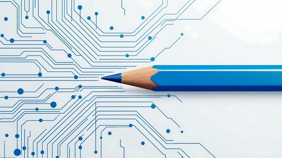 A pencil with drawings of blue lines